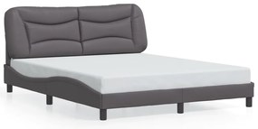 Estrutura de cama c/ luzes LED 160x200cm couro artificial cinza