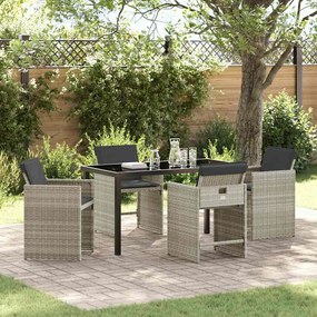 Conjunto de Jantar de Jardim com 5 peças e almofadas cinza claro de ra