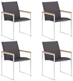 vidaXL Cadeiras de jardim 4 pcs textilene e aço inoxidável cinzento