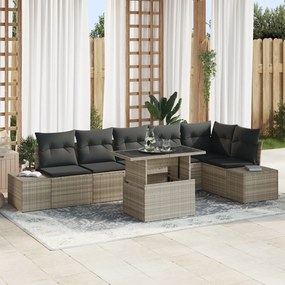 Conjunto de Sofá de Jardim com 7 Peças e Almofadas Cinza Claro em Ratt