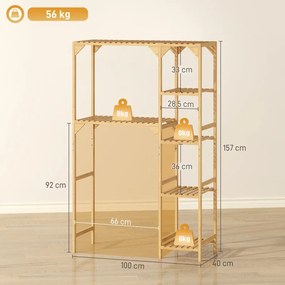 Estante para Máquina de Lavar em Bambu Móvel para Máquina de Lavar ou Sanita com Prateleiras Reversíveis e Ajustáveis 100x40x157 cm Madeira