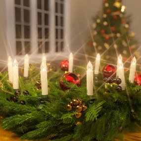 Conjunto de 30 velas LED para árvore de Natal com controlo remoto Ø1,5 x 10,5 cm Creme (Vela) + Verde (Fixação) + Branco quente (Luz)