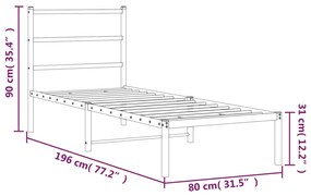 Estrutura de cama com cabeceira 75x190 cm metal branco