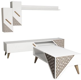 Conjunto de Mobiliário de Sala Beril – Branco – TV Unit: 180x40x37 cm,