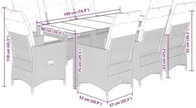 9 pcs conjunto de jantar p/ jardim c/ almofadões vime PE preto