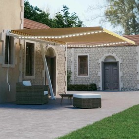 Toldo retrátil manual com LED 400x300 cm amarelo e branco