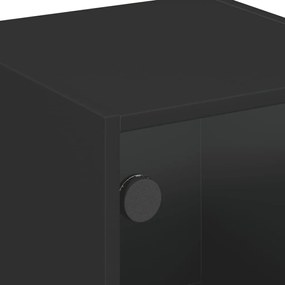 Mesas de cabeceira c/ portas de vidro 2 pcs 35x37x42 cm preto