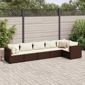 vidaXL 6 pcs conj. lounge jardim c/ almofadões 6 pcs vime PE castanho