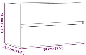 Armário lavatório suspenso de Casa de Banho 80x38,5x45 cm deriv. madei