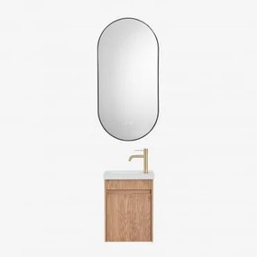 Conjunto De Móvel De Casa De Banho Suspenso Em Madeira Com Lavatório Integrado Narek Castanho Fresno & Ovale Led E Antifog Preto 50x100 Cm - Sklum