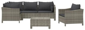 6 pcs conjunto lounge de jardim c/ almofadões vime PE cinzento