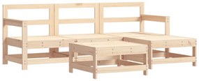5 pcs conjunto lounge jardim com almofadões madeira maciça