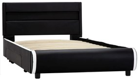 Estrutura de cama c/ LED 90x200 cm couro artificial preto