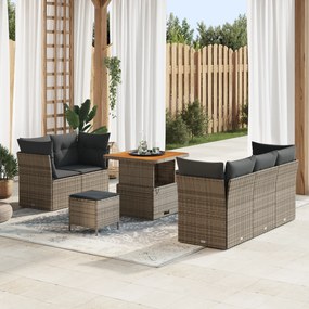 Conjunto de Sofá de Jardim com Almofadas Cinza de 8 Peças de Rattan de