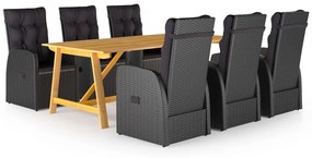 vidaXL 7 pcs conjunto de jantar de jardim preto