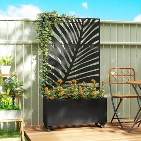 Floreira com treliça, floreira 90 x 30 x 160 cm, com proteção contra olhares curiosos e rodas bloqueáveis, metal, preta