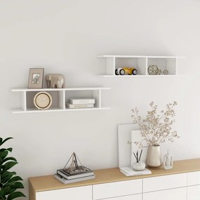 vidaXL Estantes de parede 2 pcs 90x18x20 cm contrapl. branco brilhante