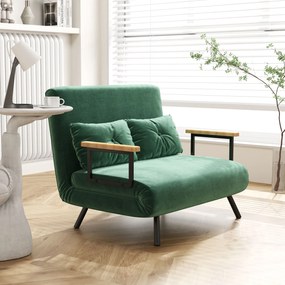 Sofá Cama Sofá Convertível em Cama de 2 Lugares Dobrável com Encosto Ajustável em 5 Níveis e 2 Almofadas 102x73x81 cm Verde