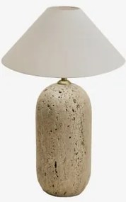 Candeeiro De Mesa Em Pedra Natural Yalvira Travertino & Branco Mate Ø35 Cm - ↑15 Cm Graciela - Sklum