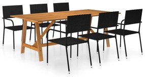 vidaXL 7 pcs conjunto de jantar para jardim preto