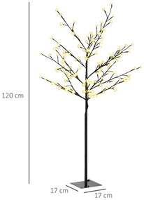 HOMCOM Árvore de Cerejeira com 120 Luzes LED IP44 Branco Quente Candeeiro Decorativo de Flor de Cereja com Ramos Flexíveis para Sala de Estar Festas Interiores 17x17x120cm Preto
