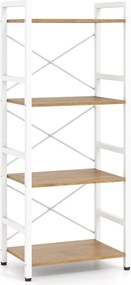 Estante de 4 níveis, Estrutura metálica resistente, design antideslizamento, 41,5 x 27,5 x 100 cm, natural e branco