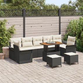 Conjunto de Sofá de Jardim vidaXL de 10 Peças com Almofadas Preto Ratt