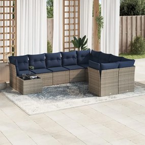 vidaXL 10 pcs conjunto sofás p/ jardim c/ almofadões vime PE cinzento