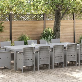 Conjunto de Jantar de Jardim de 13 Peças com Almofadas Cinza Claro Polirattan
