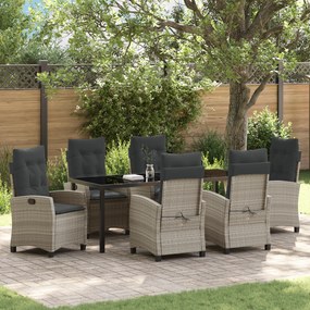 vidaXL Conjunto de Jantar de Jardim com 7 Peças e Almofadas - Rattan Poliéster Cinza Claro