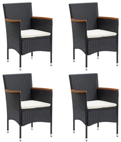 5 pcs conjunto de jantar p/ jardim c/ almofadões preto