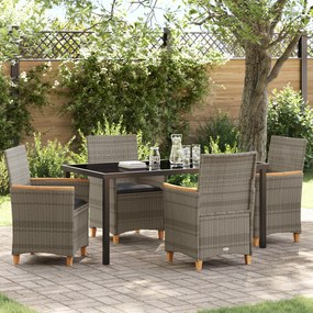 vidaXL Conjunto de Jantar de Jardim com Almofadas Cinza Rattan Poliéster