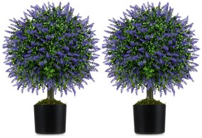 Conjunto de 2 árvores artificiais de lavanda em bola de 58 cm com vaso preenchido com cimento Verde e roxa