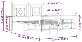 Estrutura de cama com cabeceira e pés 120x200 cm metal preto