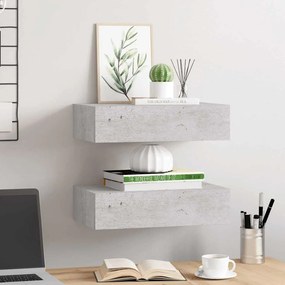 Prateleiras parede + gavetas 2 pcs MDF 40x23,5x10 cm cinza cim.