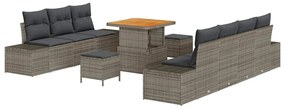 Conjunto de Sofá de Jardim vidaXL de 10 Peças com Almofadas Cinza Ratt