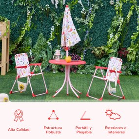 Outsunny Conjunto de Mesa e Cadeiras de Exterior Conjunto de Piquenique Dobrável para Jardim Conjunto de Mesa com Chapéu de Sol Ajustável 100-125 cm e Proteção Solar Vermelho