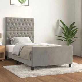 Estrutura de cama c/ cabeceira 90x190 cm veludo cinzento-claro