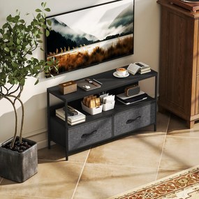 Móvel para televisor 98 x 29 x 56 cm, adequado para televisores até 47 polegadas, com 2 gavetas tecido e pés em aço, , cinzento escuro