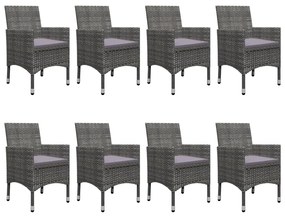 9 pcs conjunto de jantar para jardim cinzento