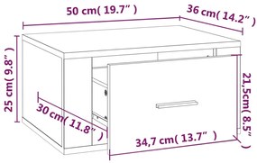 Mesa de cabeceira de parede 50x36x25 cm preto