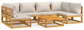 7pcs conjunto lounge de jardim madeira c/almofadões cinza-claro