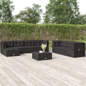 8 pcs conjunto lounge de jardim c/ almofadões vime PE preto