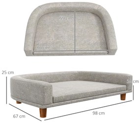 Cama para Cães Cama Elevada para Cães Estofada com Almofada Lavável e Pés de Madeira de Pinho 98x67x25 cm Cinza