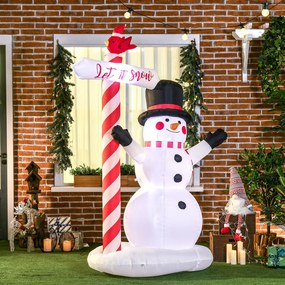 Boneco de neve insuflável altura 213 cm com cartaz de 3 LEDs, em poliéster impermeável, branco