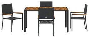 Conjunto de Jantar de 5 Peças vidaXL Rattan Poliéster Preto