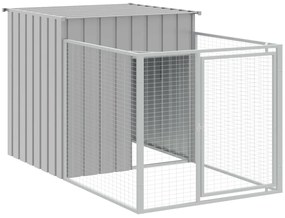 Casota cães c/ parque 110x405x110 cm aço galvaniz. cinza-claro