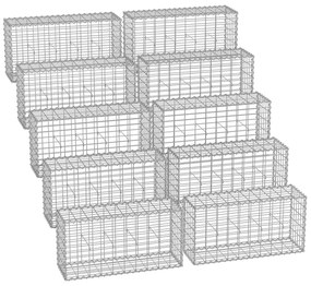 Conjunto de 10 unidades de cestos gabião em aço para pedras 100 x 50 x 30 cm prateado