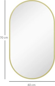 Espelho Casa de Banho Oval 40x3x70 cm Espelho Decorativo de Parede com Estrutura de Liga de Alumínio Horizontal ou Vertical Dourado