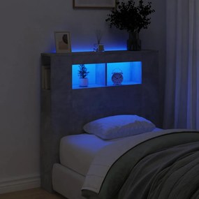 Cabeceira c/ LEDs 100x18,5x103,5 cm cinzento-cimento